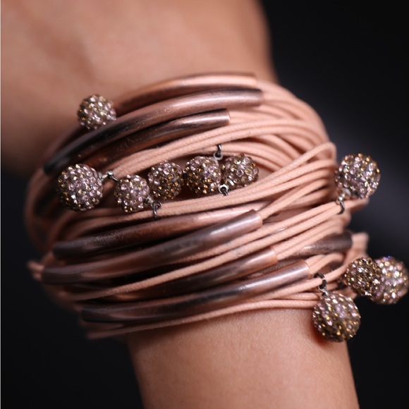 Gillian Julius Blush Copper Tubes Two - Tone Diamond Balls Bracelet